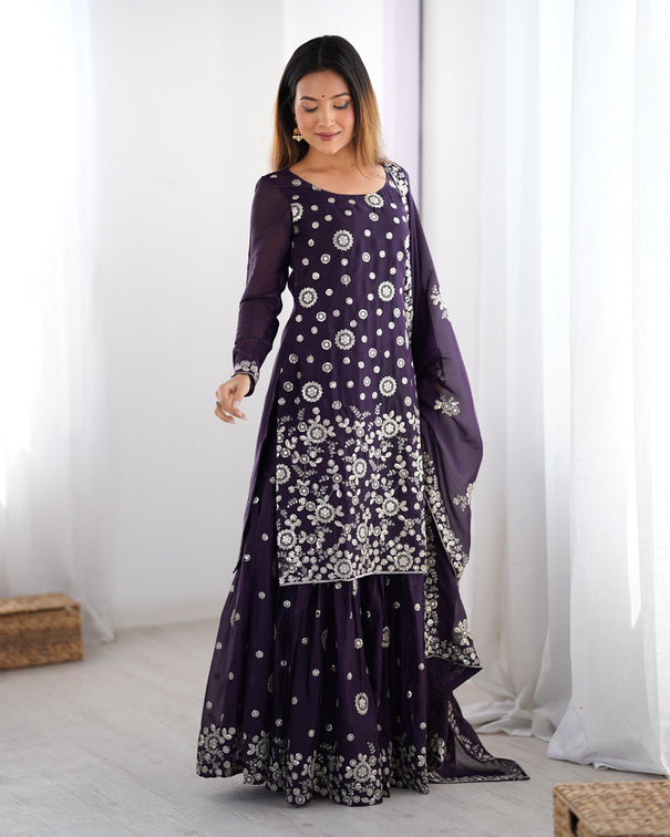 Chinon Silk With Thread And Sequence Work Top Sharara