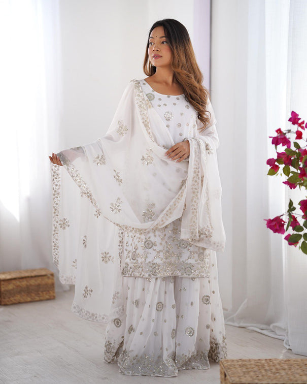 Chinon Silk With Thread And Sequence Work Top Sharara