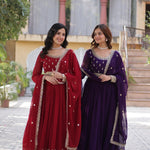 Faux Blooming Full Sleeves Embroidery Zari Work Gown
