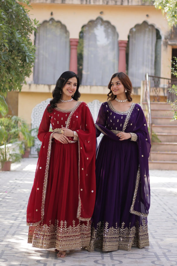 Faux Blooming Full Sleeves Embroidery Zari Work Gown