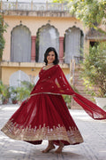 Faux Blooming Full Sleeves Embroidery Zari Work Gown