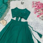 Green Pure Georgette 8 Meter Flair Full Stitch Lehenga With Sequence Work Dupatta