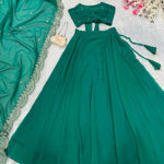 Green Pure Georgette 8 Meter Flair Full Stitch Lehenga With Sequence Work Dupatta