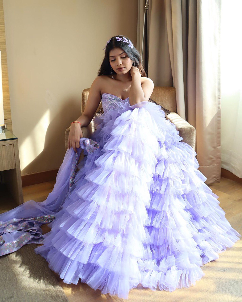 Wedding Wear Butterfly Net Frill Full Stitch Lehenga With Rainbow