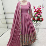 Red Color Coding Dori Work With Chinon Silk Gown