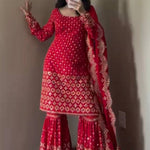 Maroon Color Foux Georgette Thread Sequience Work Top Sharara