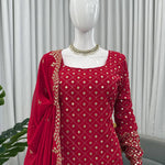 Maroon Color Foux Georgette Thread Sequience Work Top Sharara