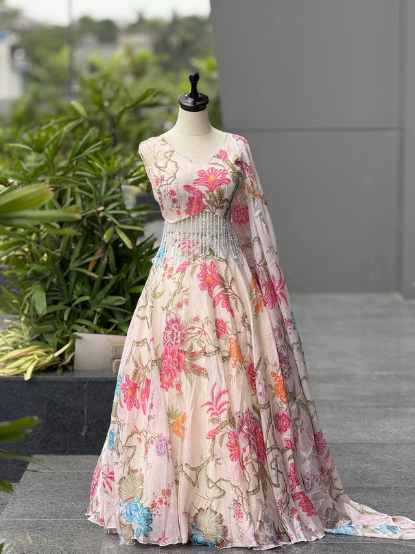 Pure Jimmy Organza With Digital Printed Work Lehenga