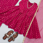 Jacquard Chandheri Real Mirror Work Top Bottom