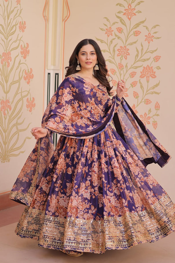 Russian Silk Rich Design Sequence Work Gown