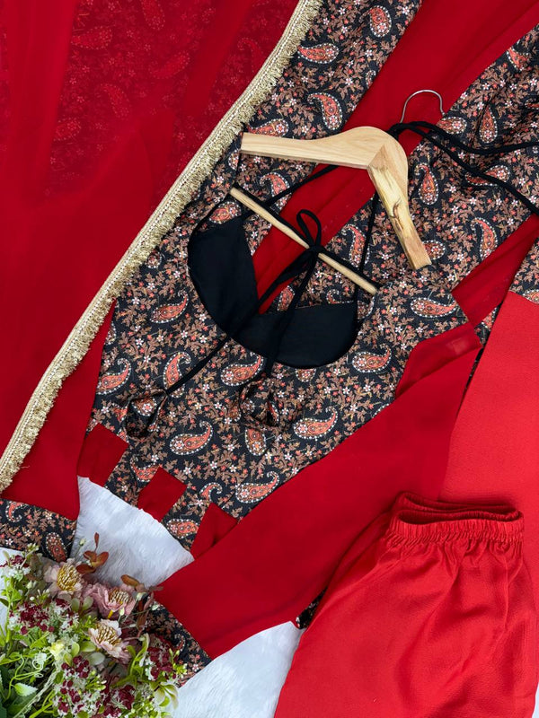 Blooming Georgette Embroidered Gown Suit Set