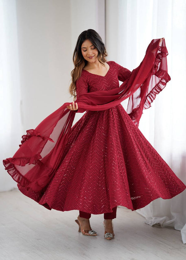 Heavy Pure Soft fox Georgette Lukhanowi Sequence Work Anarkali