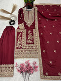 Pure Chinnon Silk Heavy Embroidery Coding Dori-Sequence Work With Full Sleeve