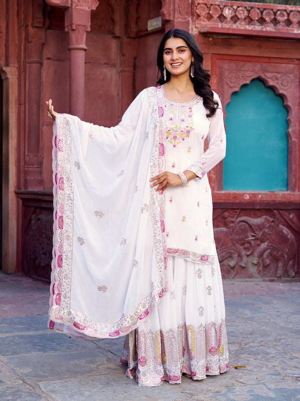 Faux Georgette Thread With Sequence Work Top Plazzo