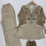 Slasa Silk Beads & Sequin Embroidered Top with Palazzo