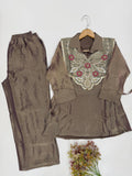 Slasa Silk Beads & Sequin Embroidered Top with Palazzo