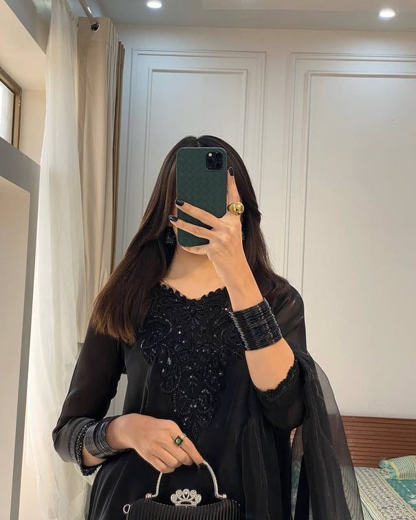 Black Color French Crape Top Plazzo
