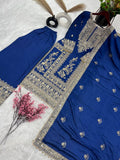Pure Chinnon Silk Heavy Embroidery Coding Dori-Sequence Work With Full Sleeve
