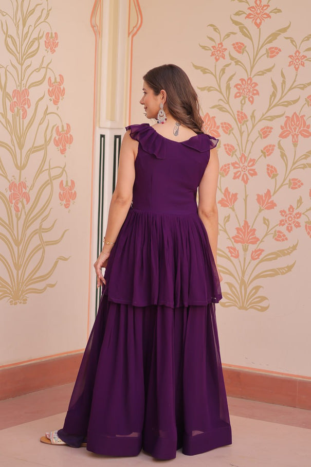 Faux Blooming Embroidery Work Gown