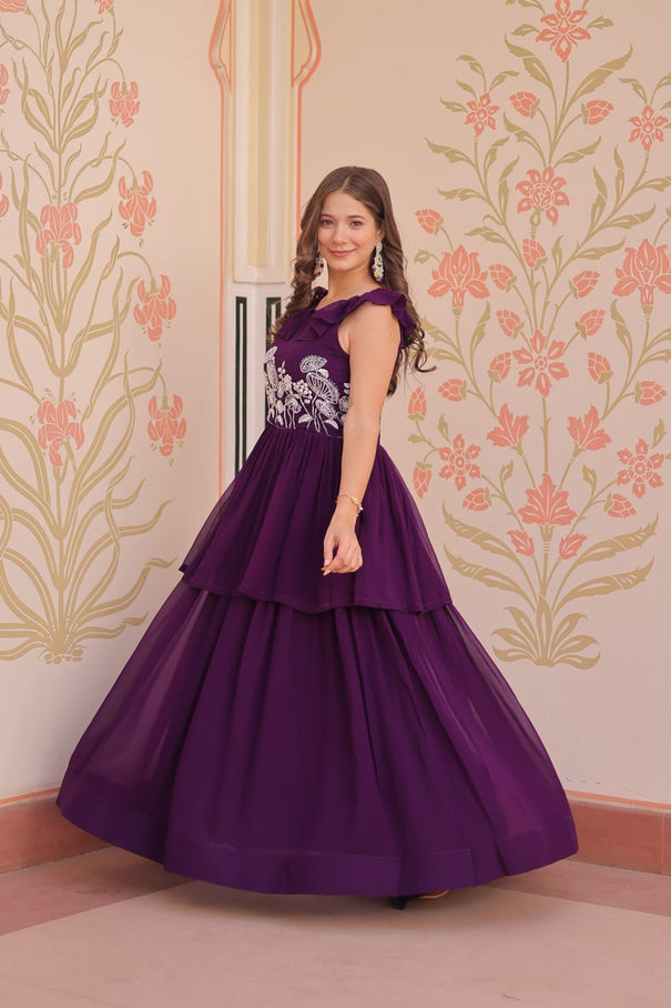 Faux Blooming Embroidery Work Gown