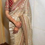 Beige Color Soft Twil Net Sequience Work Saree