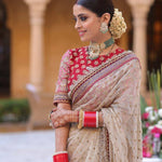 Beige Color Soft Twil Net Sequience Work Saree