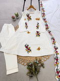 Air Tex Chinon Embroidered Top with Pant & Cutwork Dupatta
