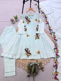 Air Tex Chinon Embroidered Top with Pant & Cutwork Dupatta