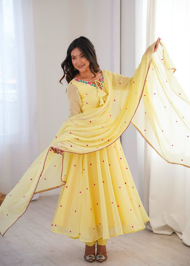 Heavy Faux Georgette Embroidered Anarkali Suit Set