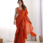 New Wear Pure Fox Georgette With Plain Work Saree Sharara
