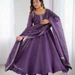 Womens Wear Crunchy Silk Purple Anarkali Gown