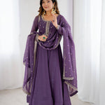 Womens Wear Crunchy Silk Purple Anarkali Gown