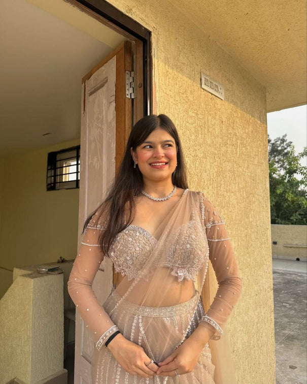 Premium Soft Butterfly Net Embellished And Embroidery Jari Work  Lehenga