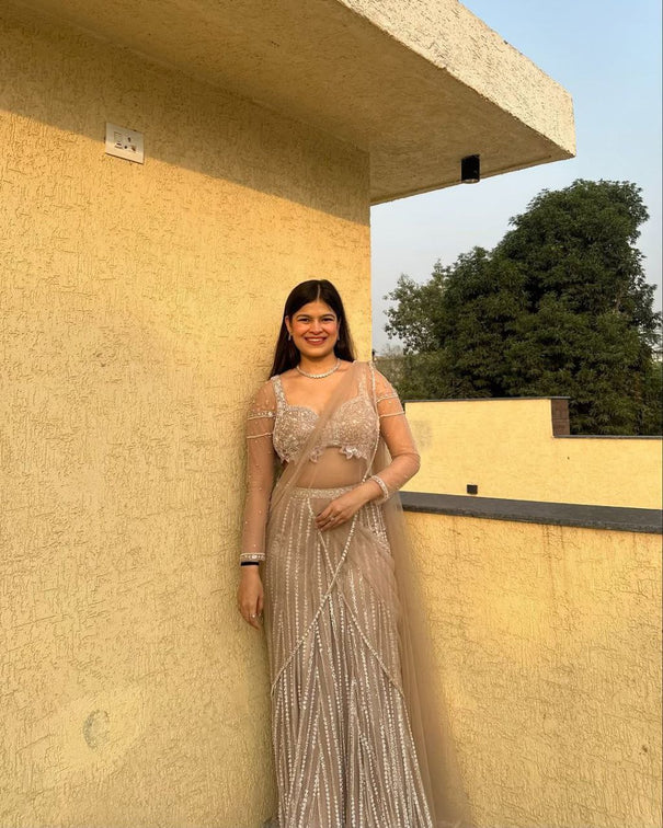 Premium Soft Butterfly Net Embellished And Embroidery Jari Work  Lehenga