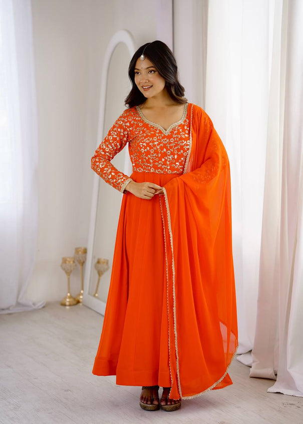 Georgette Sequence Embroidered Gown Suit Set