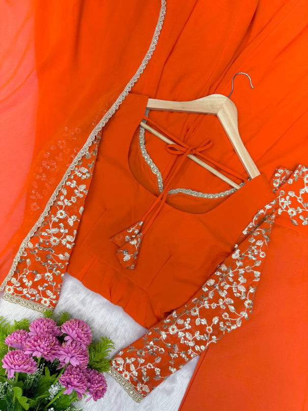 Georgette Sequence Embroidered Gown Suit Set