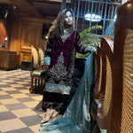 Wine Velvet Sequence Embroidery Work Suit