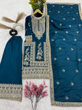 Pure Chinnon Silk Heavy Embroidery Coding Dori-Sequence Work With Full Sleeve
