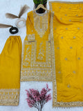 Pure Chinnon Silk Heavy Embroidery Coding Dori-Sequence Work With Full Sleeve