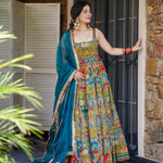 Blue color Jimmy Organza Silk Gown