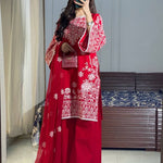 Red Color Roman Silk With Embroidry Work Top Sharara