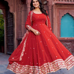 Faux Georgette Thread With Sequence Work Gown