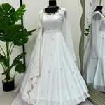 White Color Faux Georgette Full Hand Work Anarkali