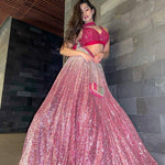 Satin silk padding with sequence work lehenga