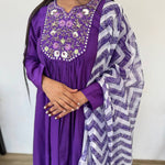 Purple Color Muslin Silk Hand Work Gown