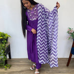 Purple Color Muslin Silk Hand Work Gown