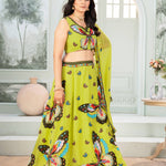 Green Color Butterfly Design Sequence Work Lehenga