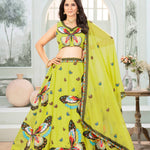 Green Color Butterfly Design Sequence Work Lehenga