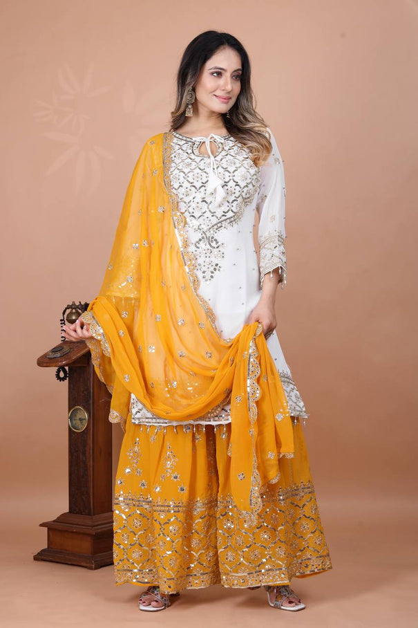 Heavy Faux Georgette Emroidery Sequence Work Top Sharara