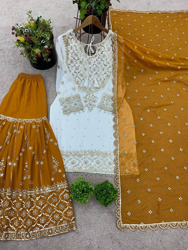 Heavy Faux Georgette Emroidery Sequence Work Top Sharara
